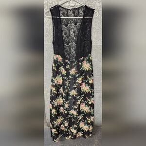 Try ! This Black Lace Floral Cardigan Dress Open Front Womens Size Small